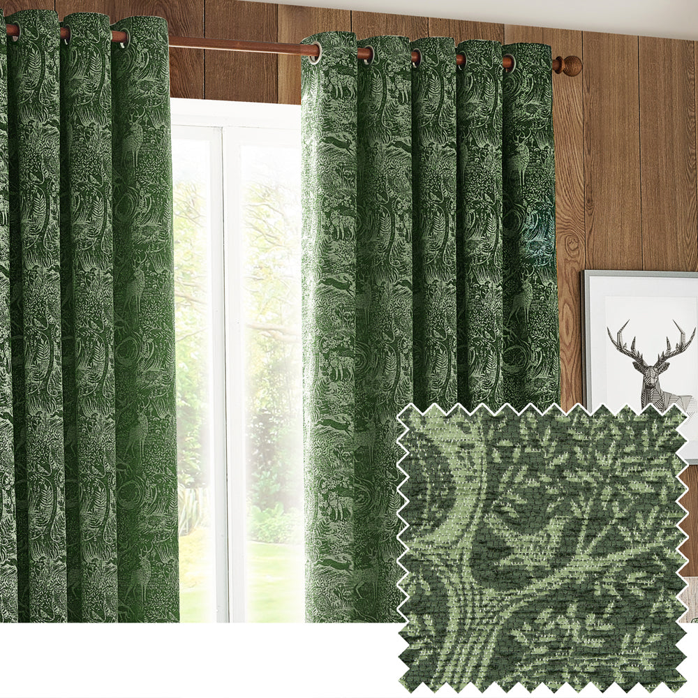Winter Woods Chenille Room Darkening Eyelet Curtains Emerald