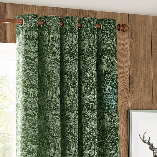 Winter Woods Chenille Room Darkening Eyelet Curtains Emerald
