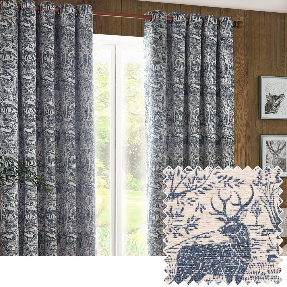 Winter Woods Chenille Room Darkening Eyelet Curtains Midnight
