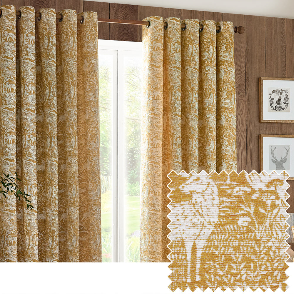 Winter Woods Chenille Room Darkening Eyelet Curtains Ochre