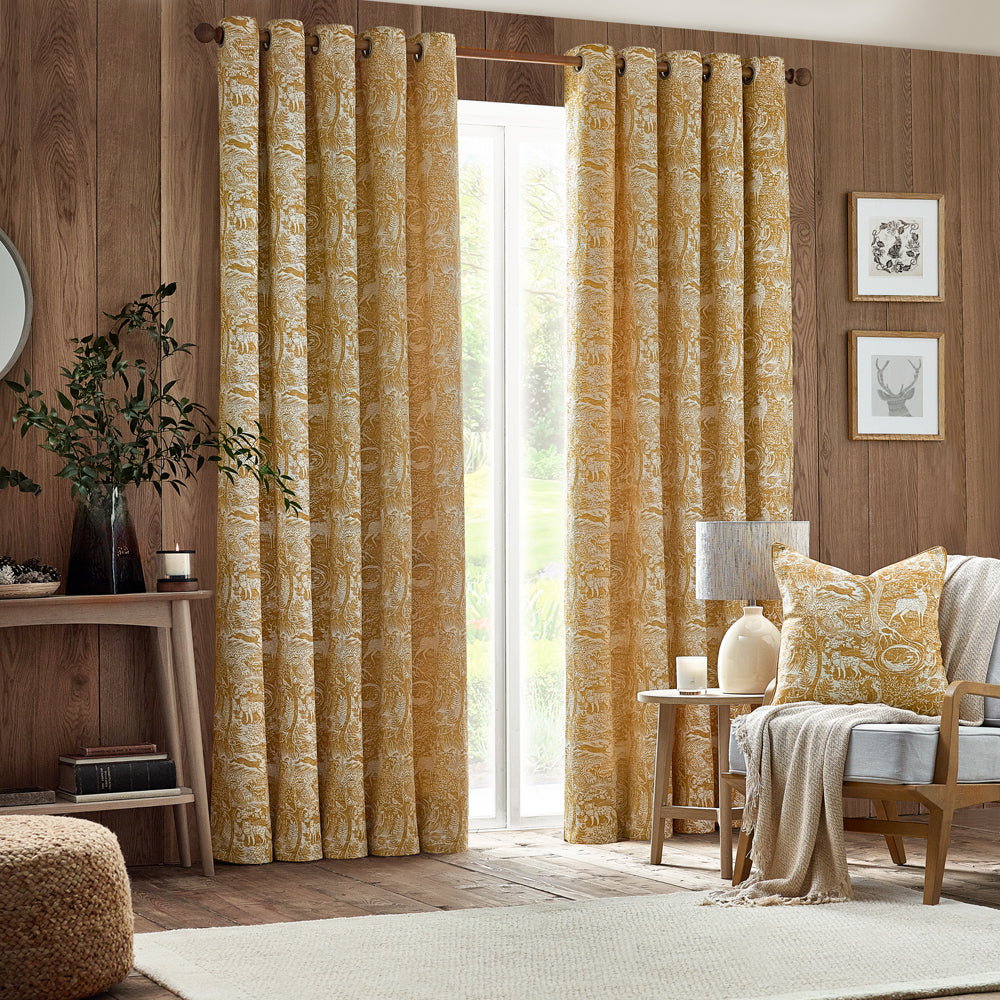 Winter Woods Chenille Room Darkening Eyelet Curtains Ochre