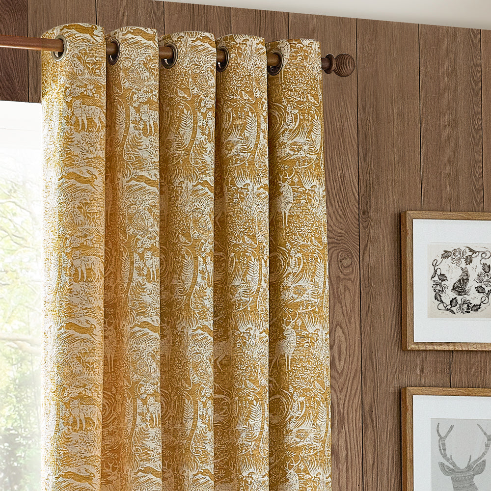 Winter Woods Chenille Room Darkening Eyelet Curtains Ochre