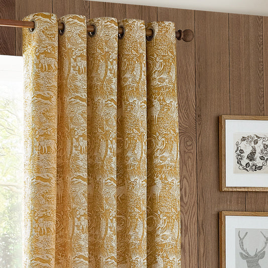 Winter Woods Chenille Room Darkening Eyelet Curtains Ochre