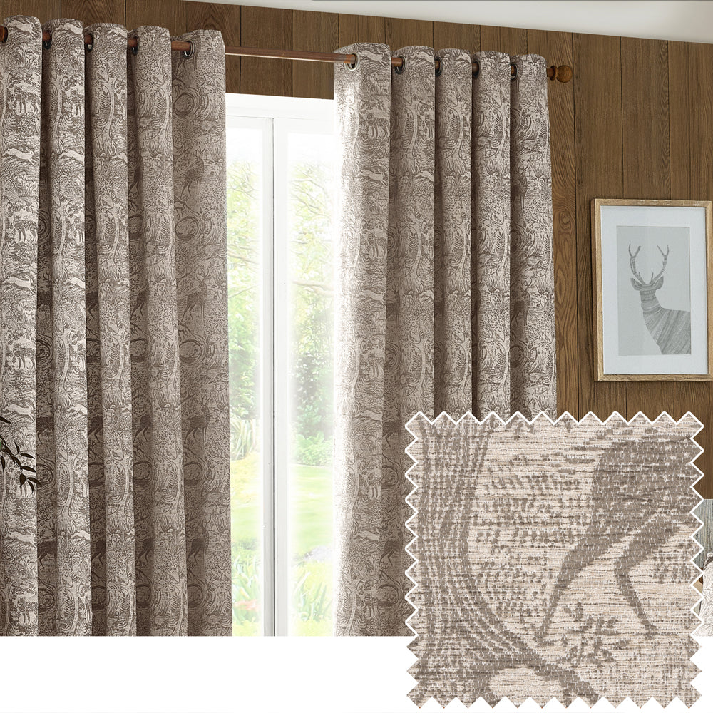 Winter Woods Chenille Room Darkening Eyelet Curtains Taupe