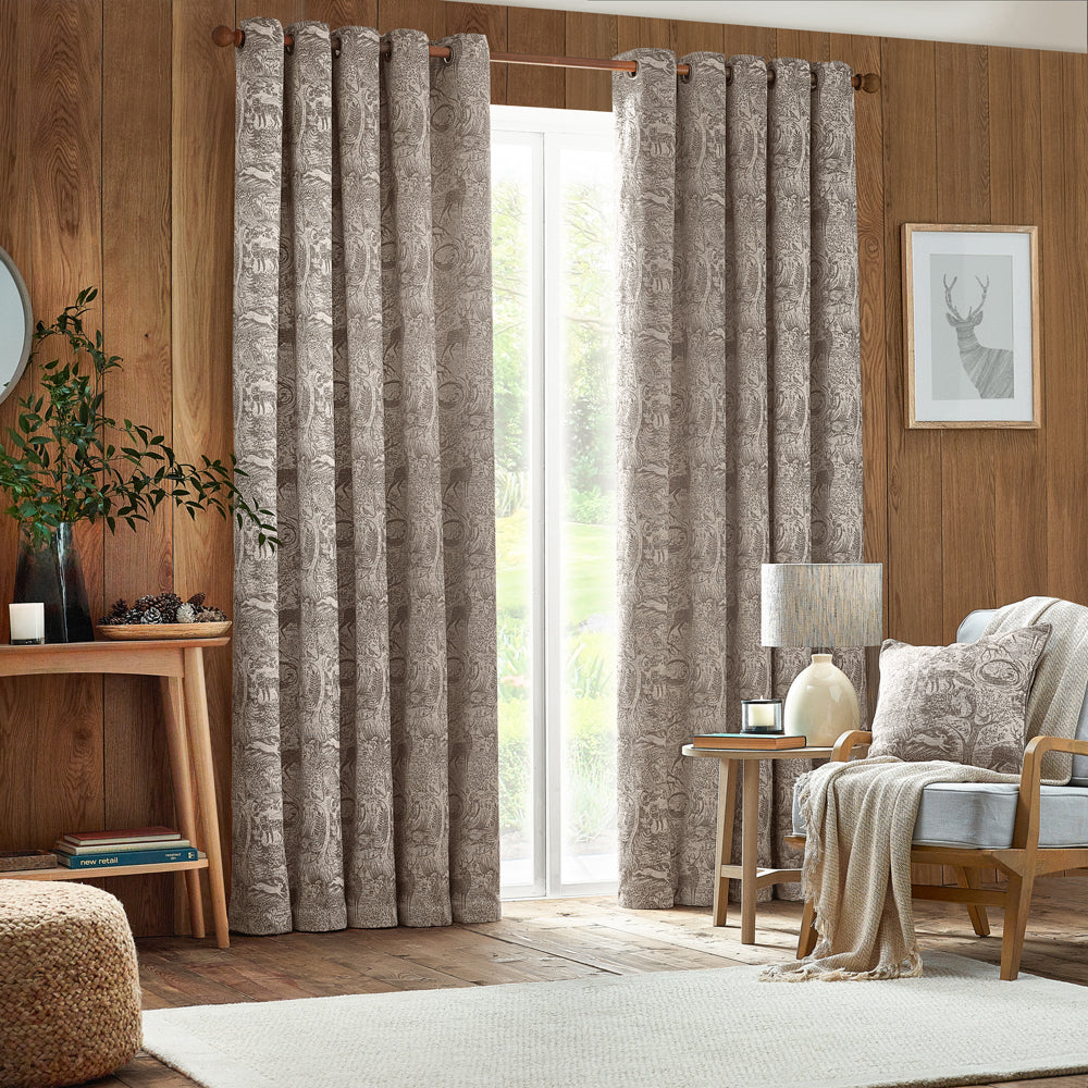 Winter Woods Chenille Room Darkening Eyelet Curtains Taupe