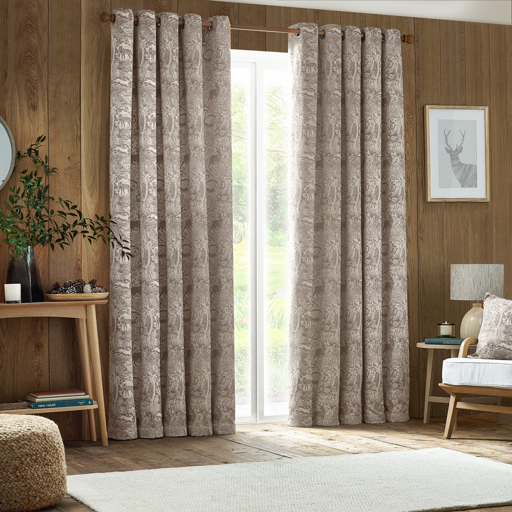 Winter Woods Chenille Room Darkening Eyelet Curtains Taupe
