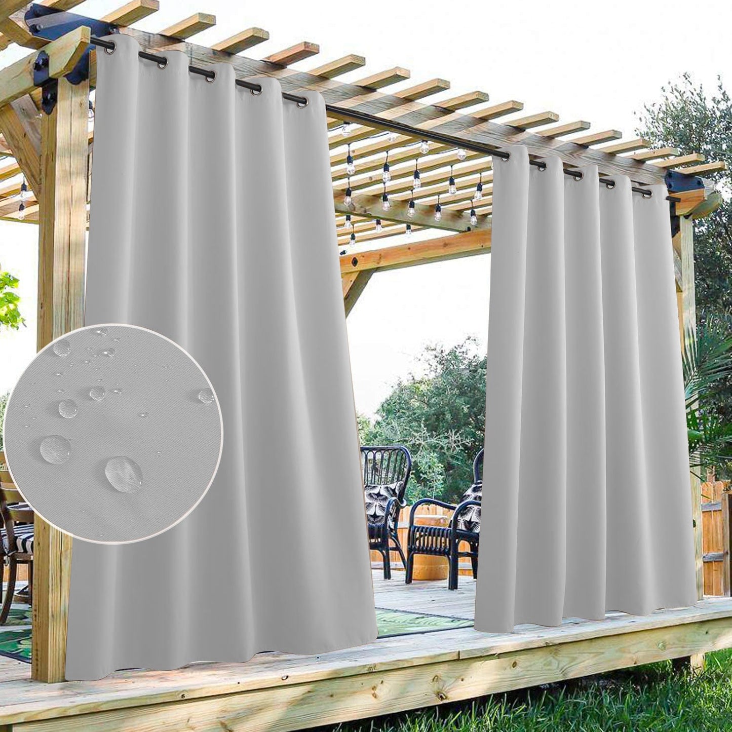 Waterproof Grommet Top Patio Curtain Outdoor Curtain 2 Panels | Outdoor Standard