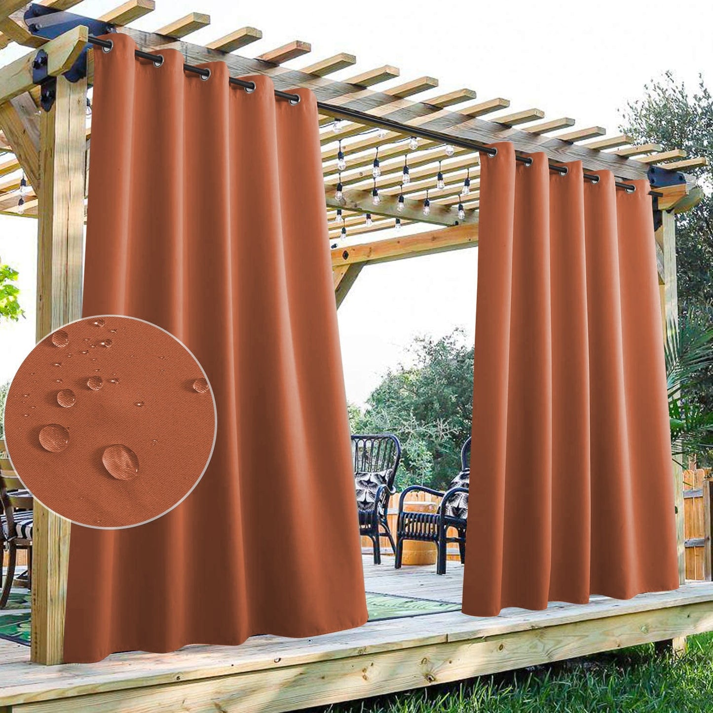 Waterproof Grommet Top Patio Curtain Outdoor Curtain 2 Panels | Outdoor Standard